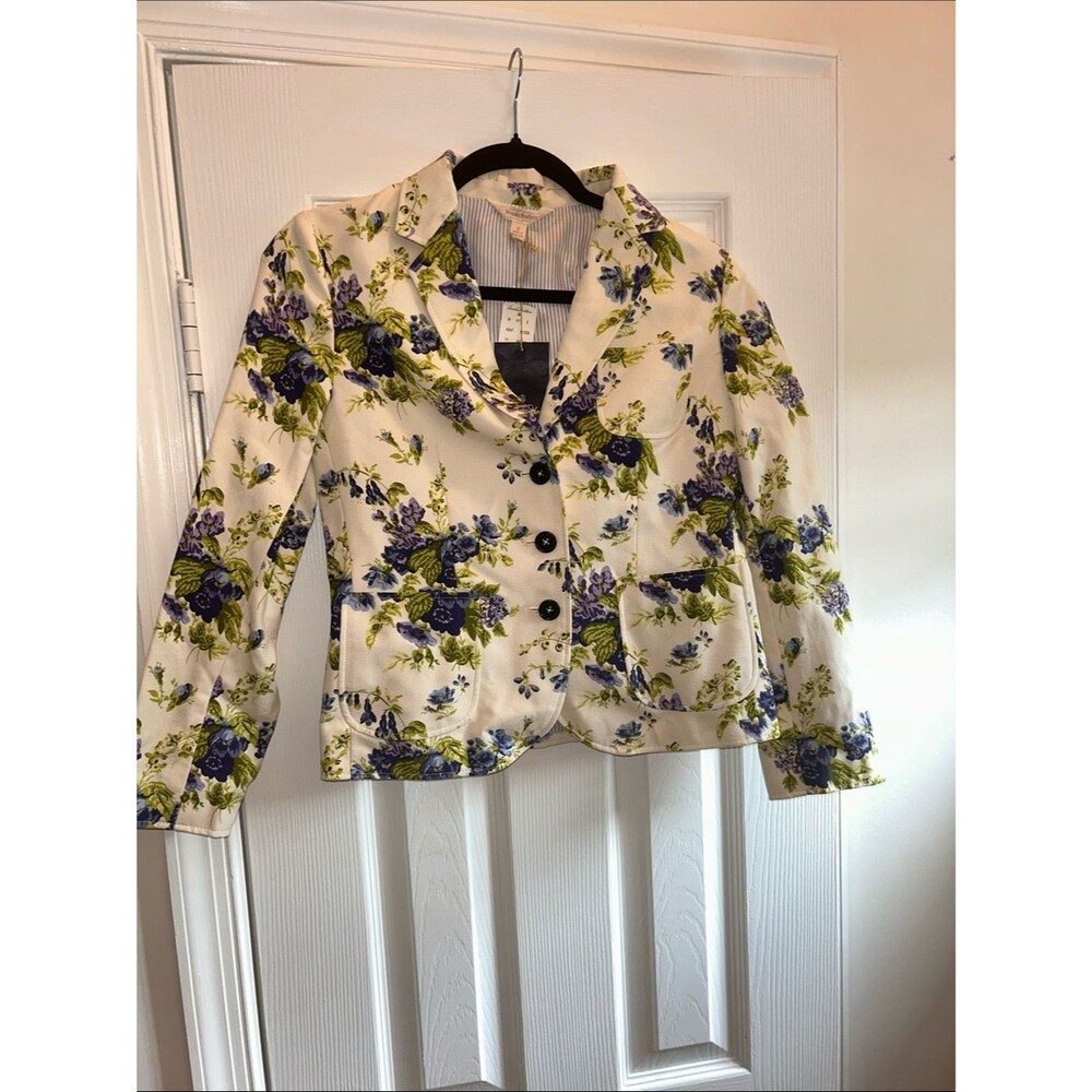 Brooks Brothers NWT Womens Blazer Jacket White with Blue Purple Flowers Size 0 - Picture 1 of 4
